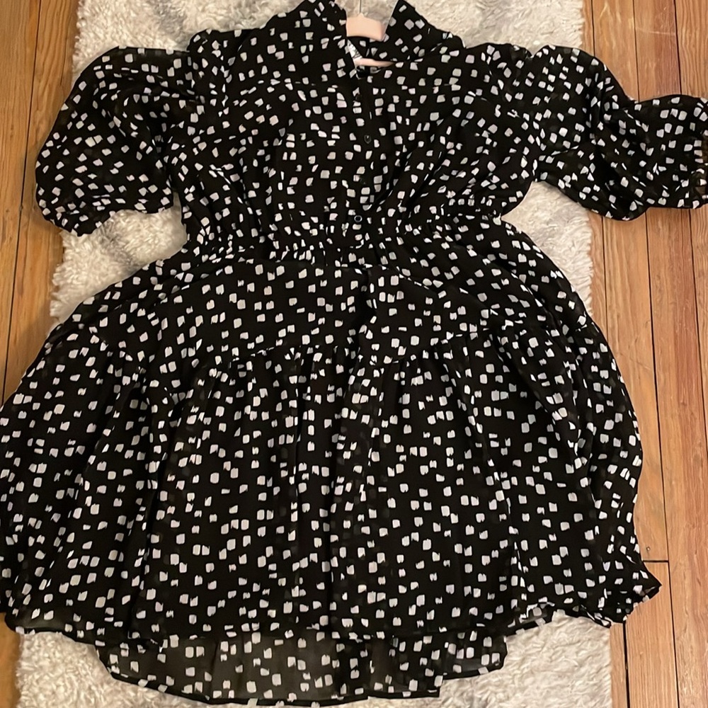 NWT - Torrid Black Print Chiffon Button Front Dress (Size 1)